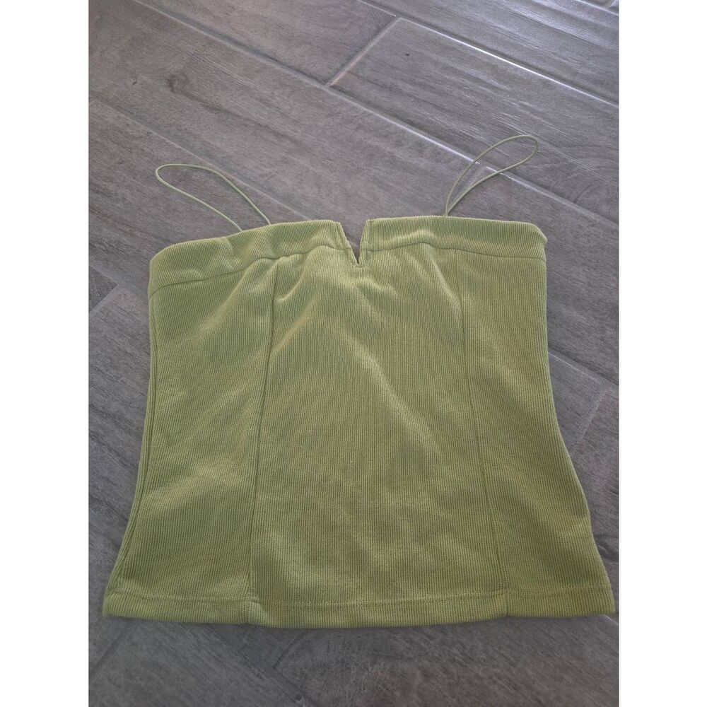 Revolve Line &‎ Dot Spaghetti Strap Ribbed Crop Tank Green Size XS
